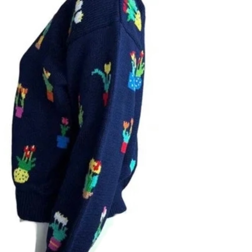 Navy Floral Planter Knit Cardigan Sweater - Women - Picture 5 of 8